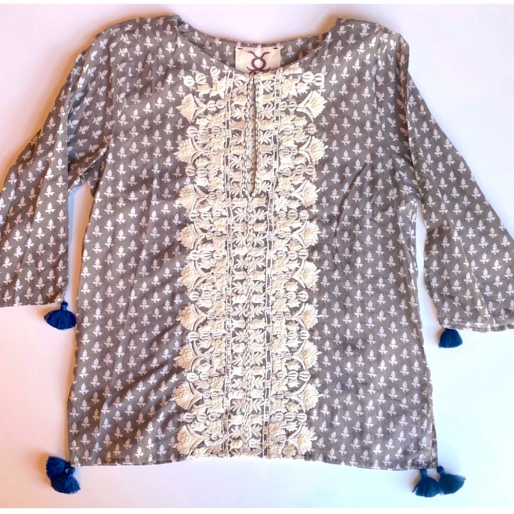 Figue Designer Boutique Block Print Embroidered Shirt XS boho